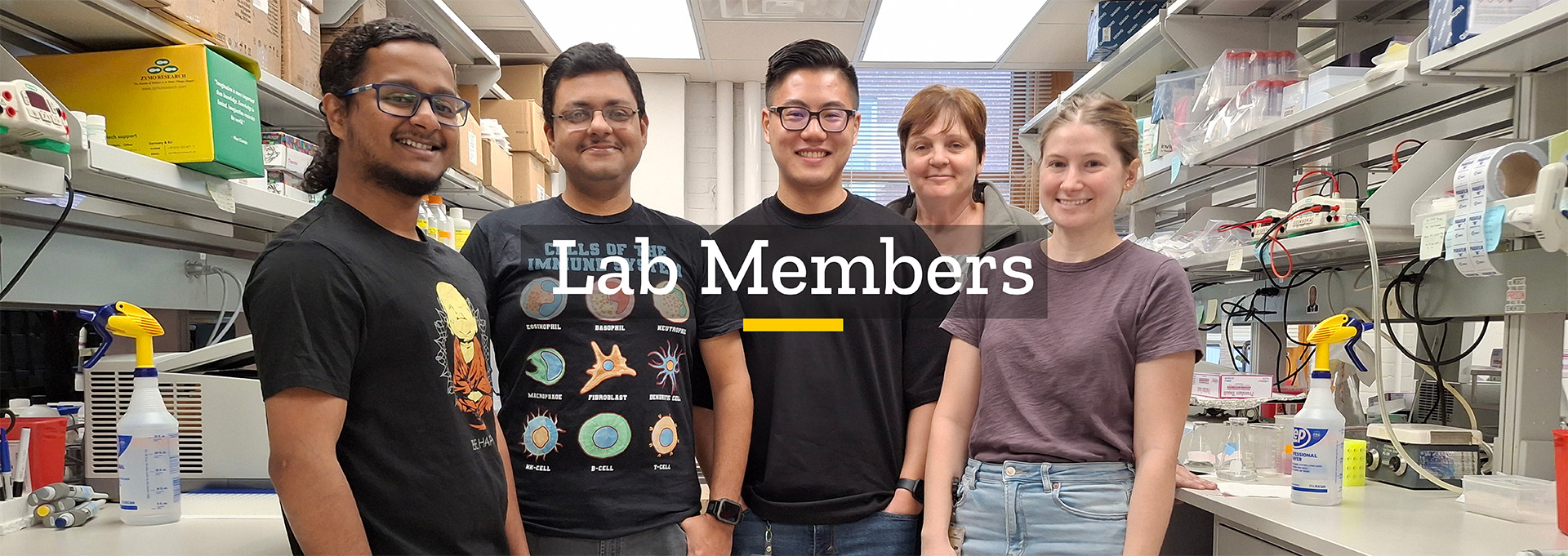 Contains text "Lab Members" and a photo of a group of people smiling